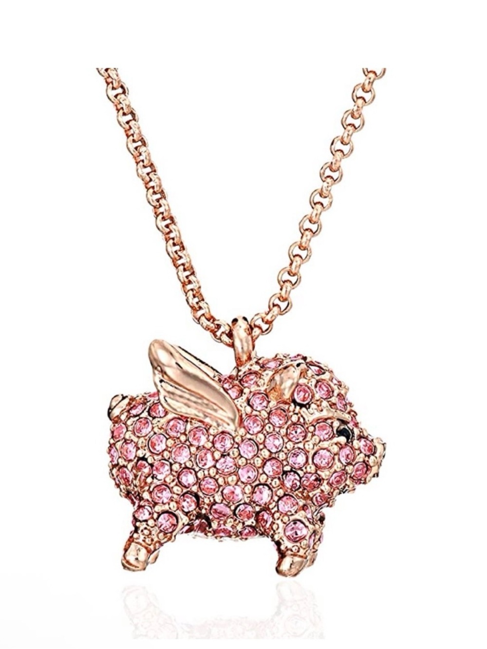 Rose Gold Pink Crystal Flying Pig Pendant Necklace - Brand Unspecified